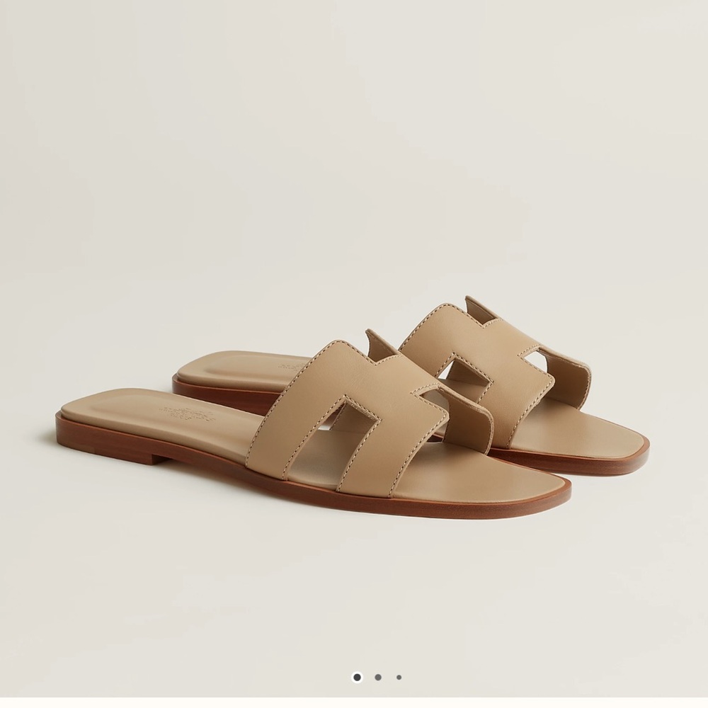 Hermes Tan Leather Flats with Iconic H-Strap